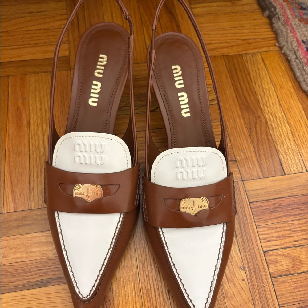 Never Worn Miu Miu Penny Loafer Slingback Kitten Heels